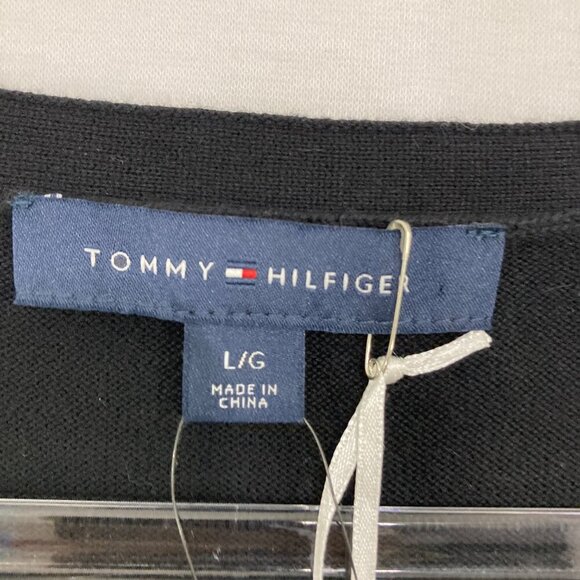 New Tommy Hilfiger Large Black White Polka Dot Crew Neck Light Knit Sweater - Picture 2 of 10